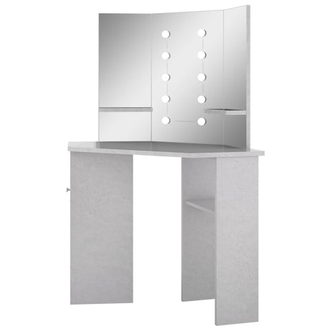 vidaXL Corner Dressing Table with LED Concrete Grey 111x54x141.5 cm