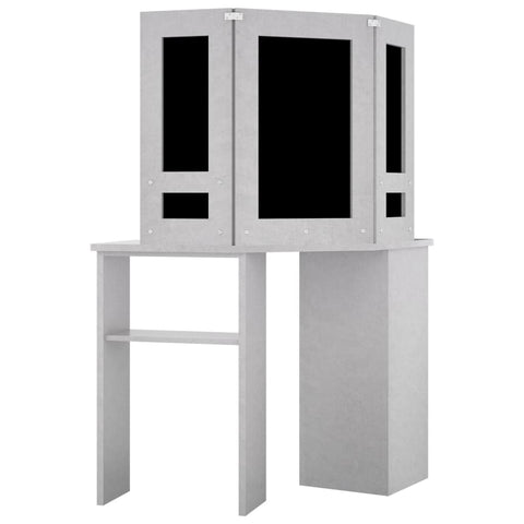 vidaXL Corner Dressing Table with LED Concrete Grey 111x54x141.5 cm