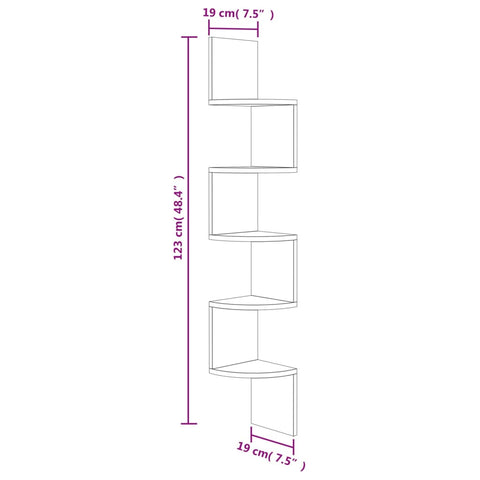vidaXL Wall Corner Shelf Smoked Oak 19x19x123 cm Engineered Wood