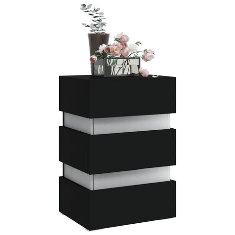 vidaXL LED Bedside Cabinet Black 45x35x67 cm Engineered Wood
