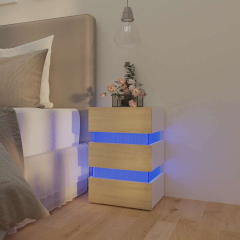 vidaXL LED Bedside Cabinet White and Sonoma Oak 45x35x67 cm Engineered Wood