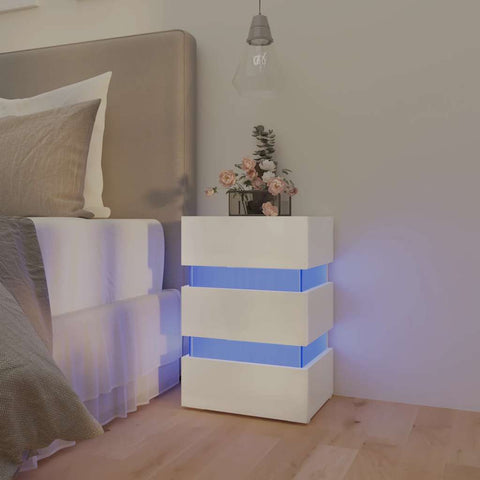 vidaXL LED Bedside Cabinet High Gloss White 45x35x67 cm Engineered Wood