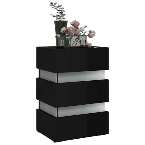 vidaXL LED Bedside Cabinet High Gloss Black 45x35x67 cm Engineered Wood