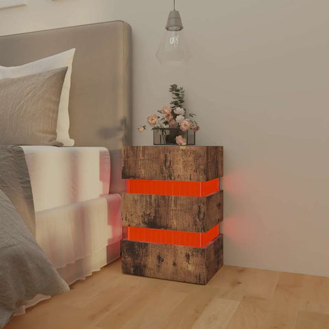 vidaXL LED Bedside Cabinet Smoked Oak 45x35x67 cm Engineered Wood