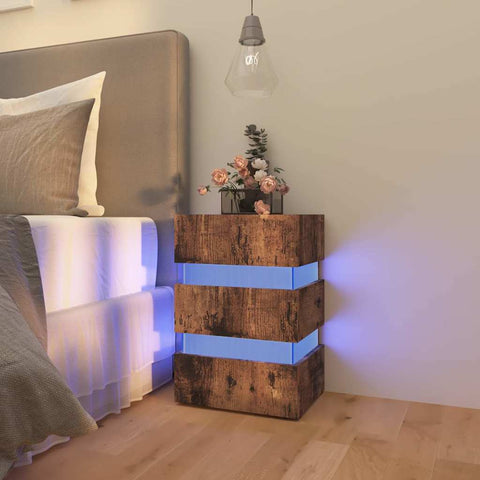 vidaXL LED Bedside Cabinet Smoked Oak 45x35x67 cm Engineered Wood
