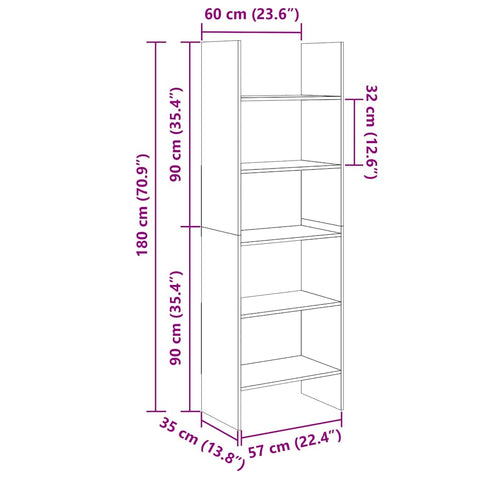 vidaXL Book Cabinet White 60x35x180 cm Engineered Wood