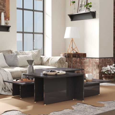 vidaXL Coffee Tables 2 pcs High Gloss Grey 111.5x50x33 cm Engineered Wood