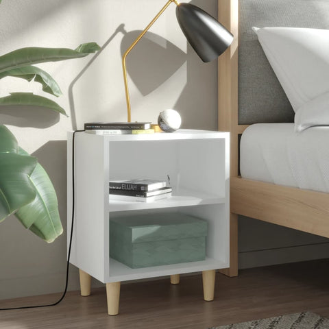 vidaXL Bed Cabinet with Solid Wood Legs White 40x30x50 cm
