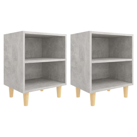 vidaXL Bed Cabinets with Solid Wood Leg 2 pcs Concrete Grey 40x30x50cm