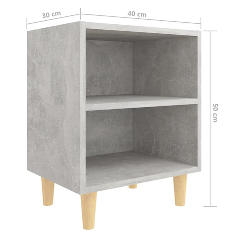vidaXL Bed Cabinets with Solid Wood Leg 2 pcs Concrete Grey 40x30x50cm