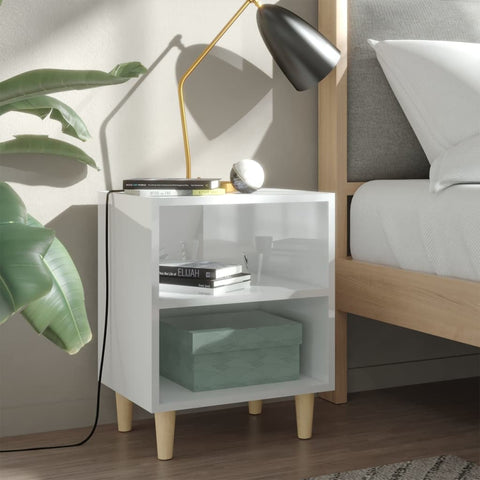 vidaXL Bed Cabinets Solid Wood Legs 2 pcs High Gloss White 40x30x50 cm