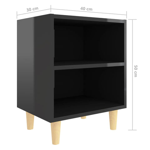 vidaXL Bed Cabinet with Solid Wood Legs High Gloss Black 40x30x50cm