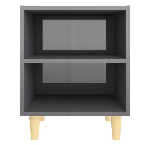 vidaXL Bed Cabinet with Solid Wood Legs High Gloss Grey 40x30x50 cm