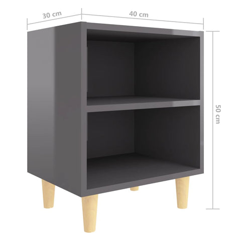 vidaXL Bed Cabinet with Solid Wood Legs High Gloss Grey 40x30x50 cm