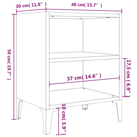 vidaXL Bed Cabinet with Metal Legs Concrete Grey 40x30x50 cm