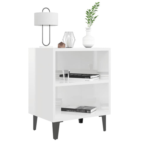 vidaXL Bed Cabinet with Metal Legs High Gloss White 40x30x50 cm