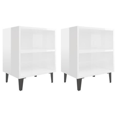 vidaXL Bed Cabinets with Metal Legs 2 pcs High Gloss White 40x30x50 cm