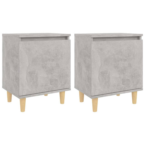 vidaXL Bed Cabinets with Solid Wood Legs 2pcs Concrete Grey 40x30x50cm