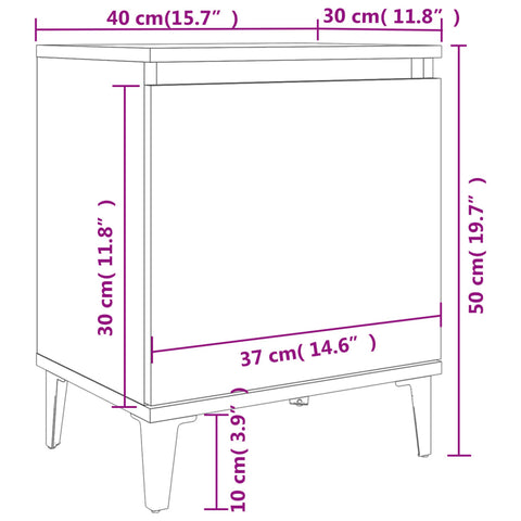 vidaXL Bed Cabinets with Metal Legs Sonoma Oak 40x30x50 cm