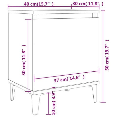 vidaXL Bed Cabinets with Metal Legs Concrete Grey 40x30x50 cm