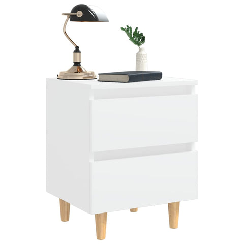 vidaXL Bed Cabinet with Solid Pinewood Legs White 40x35x50 cm