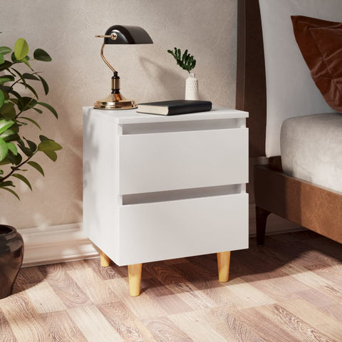 vidaXL Bed Cabinet with Solid Pinewood Legs White 40x35x50 cm
