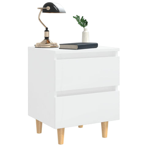 vidaXL Bed Cabinets & Pinewood Legs 2 pcs High Gloss White 40x35x50cm