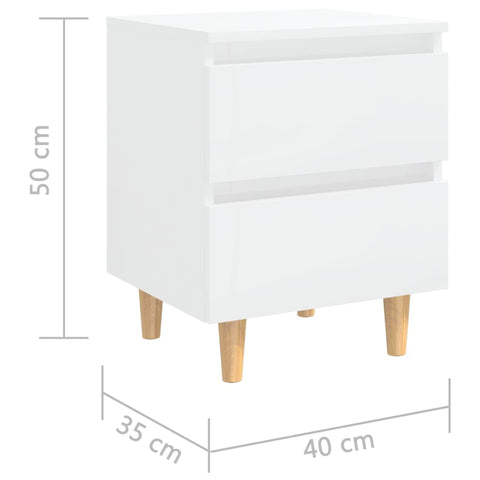 vidaXL Bed Cabinets & Pinewood Legs 2 pcs High Gloss White 40x35x50cm