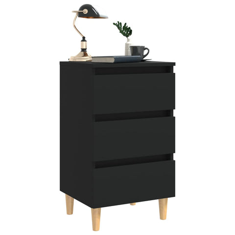 vidaXL Bed Cabinet with Solid Wood Legs Black 40x35x69 cm