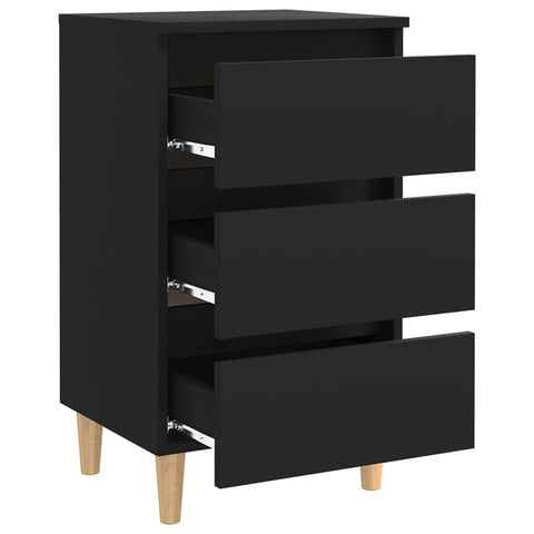 vidaXL Bed Cabinet with Solid Wood Legs Black 40x35x69 cm