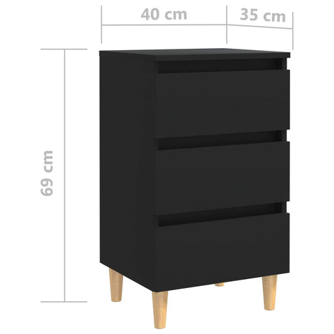 vidaXL Bed Cabinet with Solid Wood Legs Black 40x35x69 cm