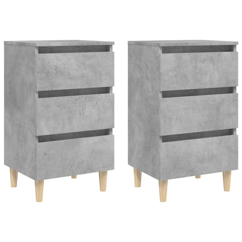 vidaXL Bed Cabinets & Solid Wood Legs 2 pcs Concrete Grey 40x35x69 cm