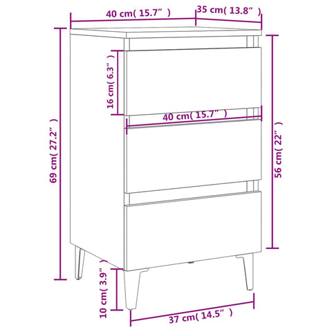 vidaXL Bed Cabinet with Metal Legs Sonoma Oak 40x35x69 cm