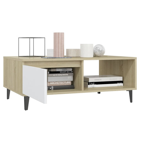 vidaXL Coffee Table White and Sonoma Oak 90x60x35 cm Engineered Wood