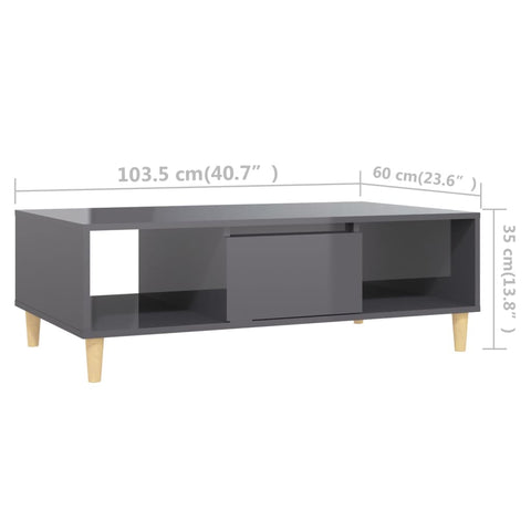 vidaXL Coffee Table High Gloss Grey 103.5x60x35 cm Engineered Wood