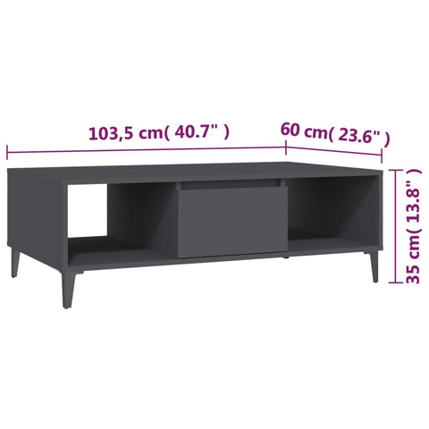 vidaXL Coffee Table Grey 103.5x60x35 cm Engineered Wood