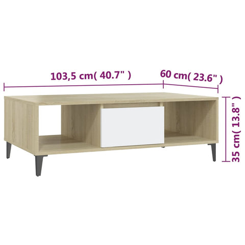 vidaXL Coffee Table White and Sonoma Oak 103.5x60x35 cm Engineered Wood