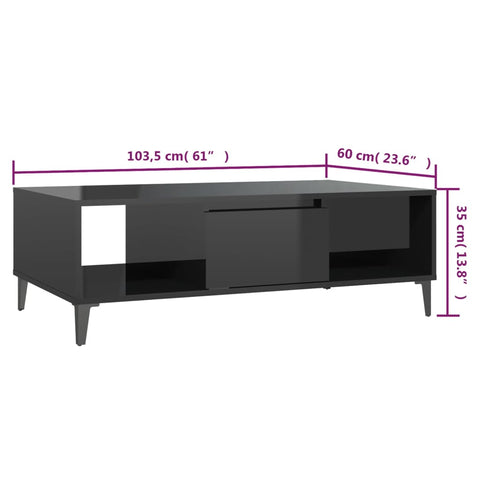 vidaXL Coffee Table High Gloss Black 103.5x60x35 cm Engineered Wood