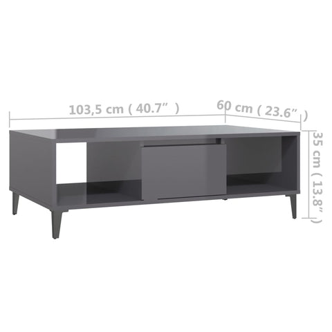 vidaXL Coffee Table High Gloss Grey 103.5x60x35 cm Engineered Wood
