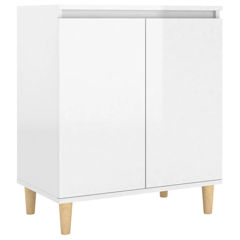 vidaXL Sideboard&Solid Wood Legs High Gloss White 60x35x70cm Engineered Wood