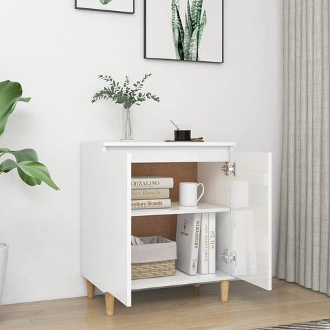vidaXL Sideboard&Solid Wood Legs High Gloss White 60x35x70cm Engineered Wood