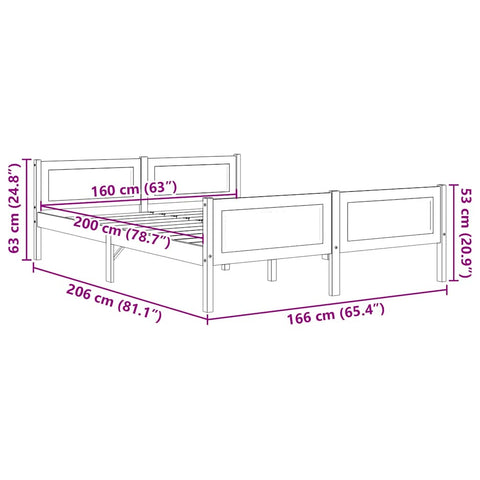 vidaXL Bed Frame without Mattress Solid Pinewood White 160x200 cm
