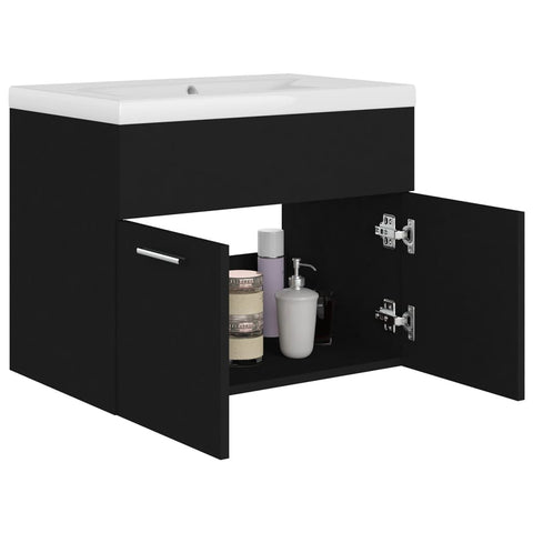 vidaXL Sink Cabinet with Built-in Basin Black Engineered Wood