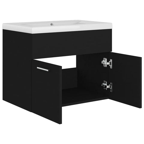 vidaXL Sink Cabinet with Built-in Basin Black Engineered Wood