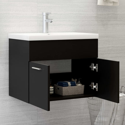 vidaXL Bathroom Furniture Set Black Engineered Wood