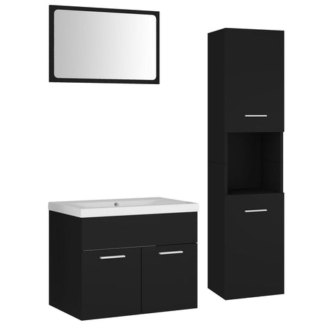 vidaXL Bathroom Furniture Set Black Engineered Wood
