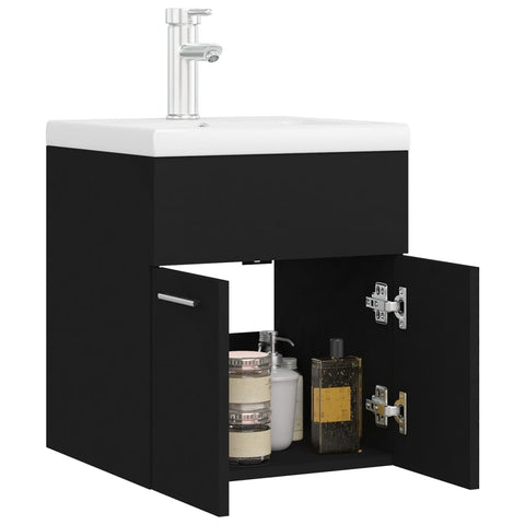 vidaXL Sink Cabinet with Built-in Basin Black Engineered Wood