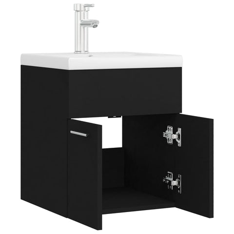 vidaXL Sink Cabinet with Built-in Basin Black Engineered Wood