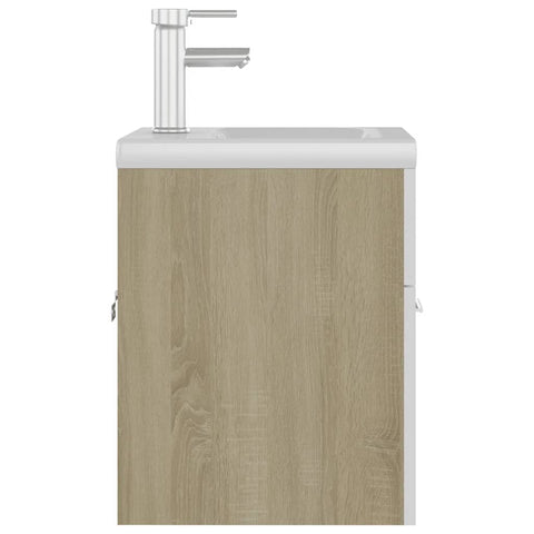 vidaXL Sink Cabinet with Built-in Basin White and Sonoma Oak Engineered Wood