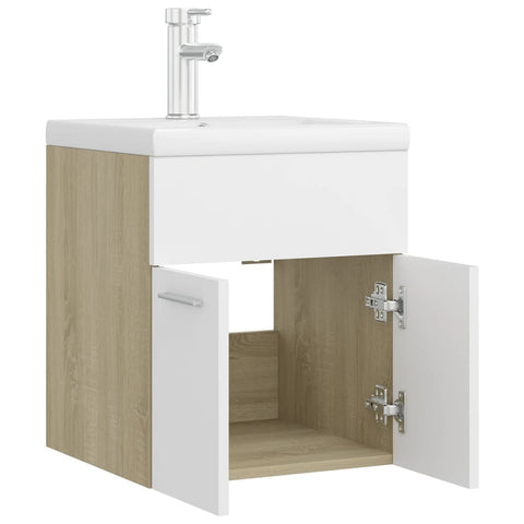 vidaXL Sink Cabinet with Built-in Basin White and Sonoma Oak Engineered Wood